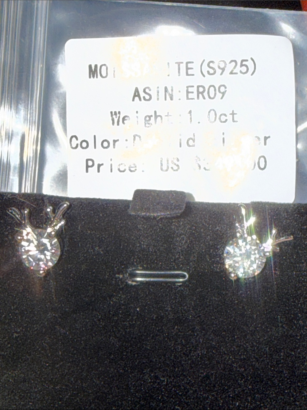 GRA CERTIFIED MOISSANITE DIAMOND REINDEER Earrings 925 Sterling Silver 2CT total - Picture 9 of 10